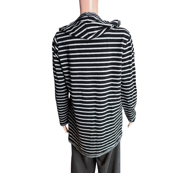 Soft Surroundings Blk/Wh Striped Tie Neck Top Med Hood Coastal Nautical Oversize - Picture 3 of 7